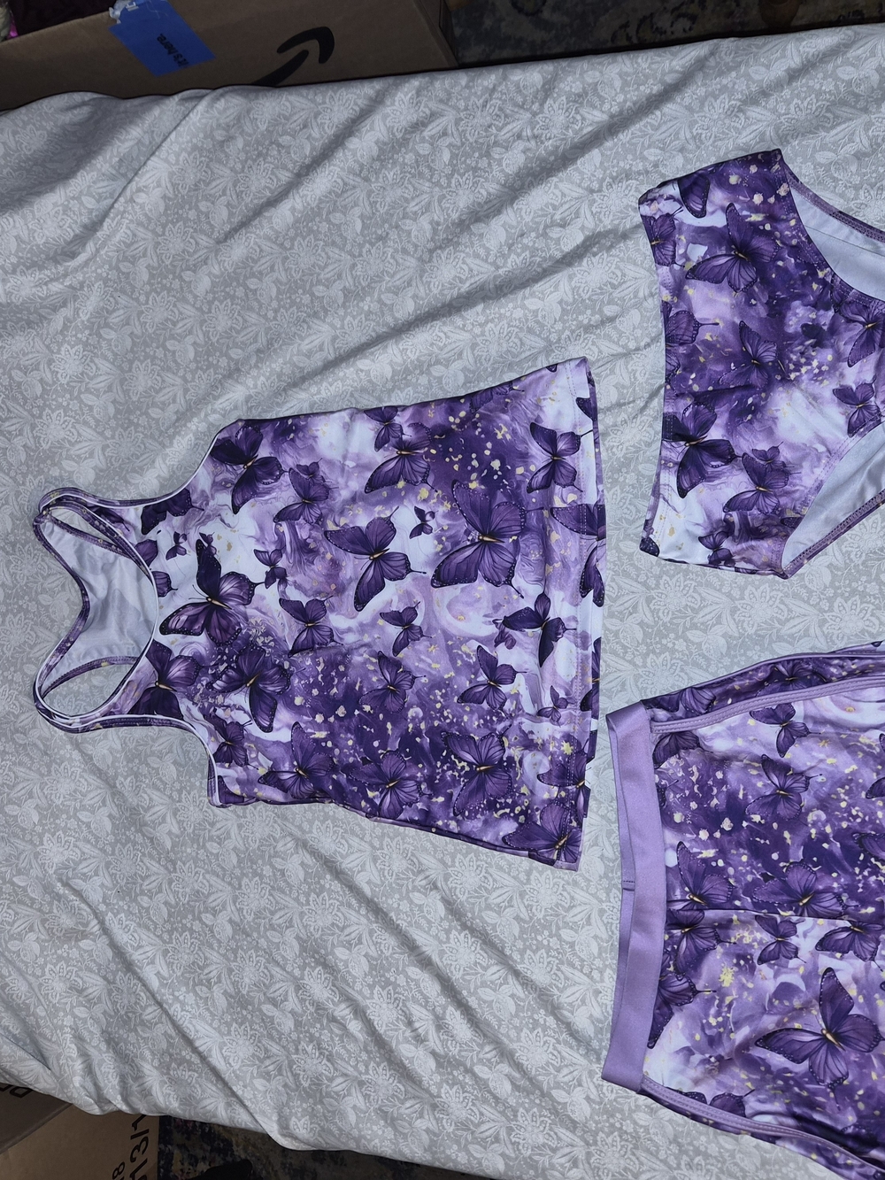 Purple Butterfly Floral Active Set - Tank, Sports Bra & Shorts